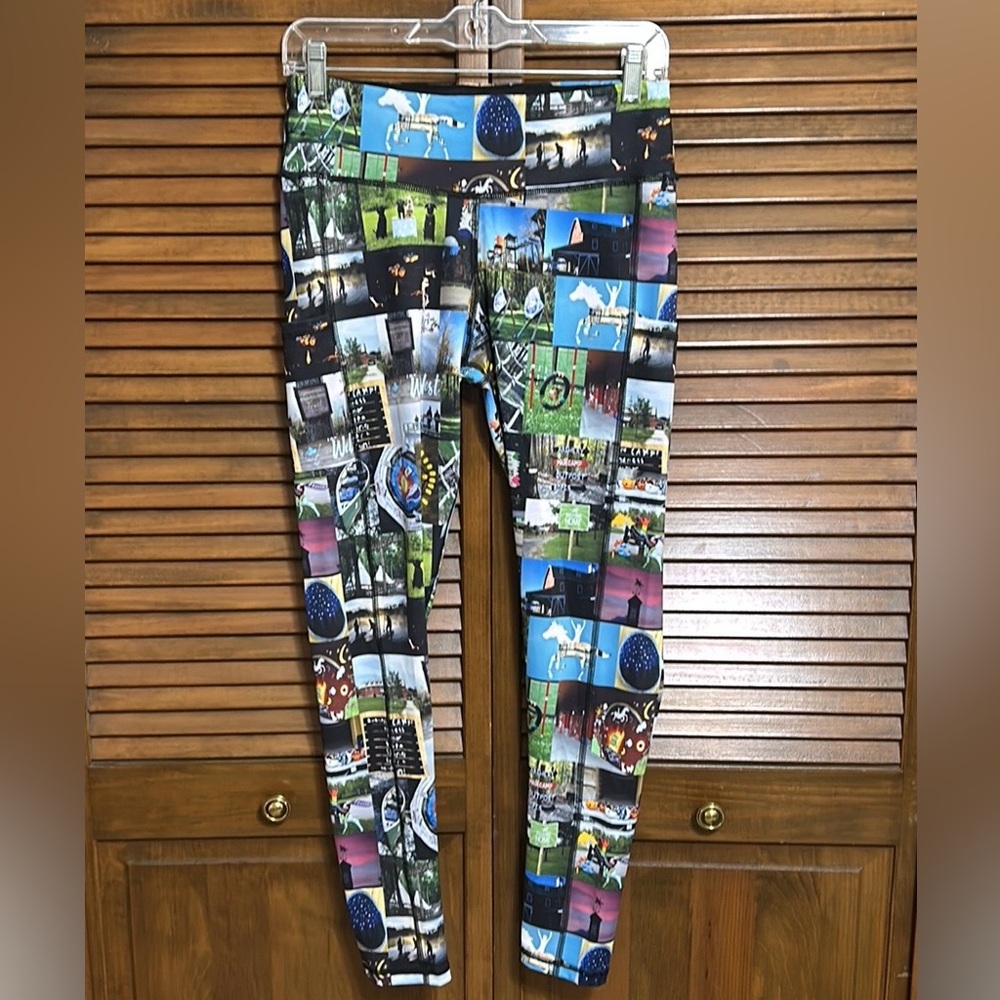 NWT Bend Fun Graphic Multicolor Casual Workout Gym Leggings Side Pockets Size L